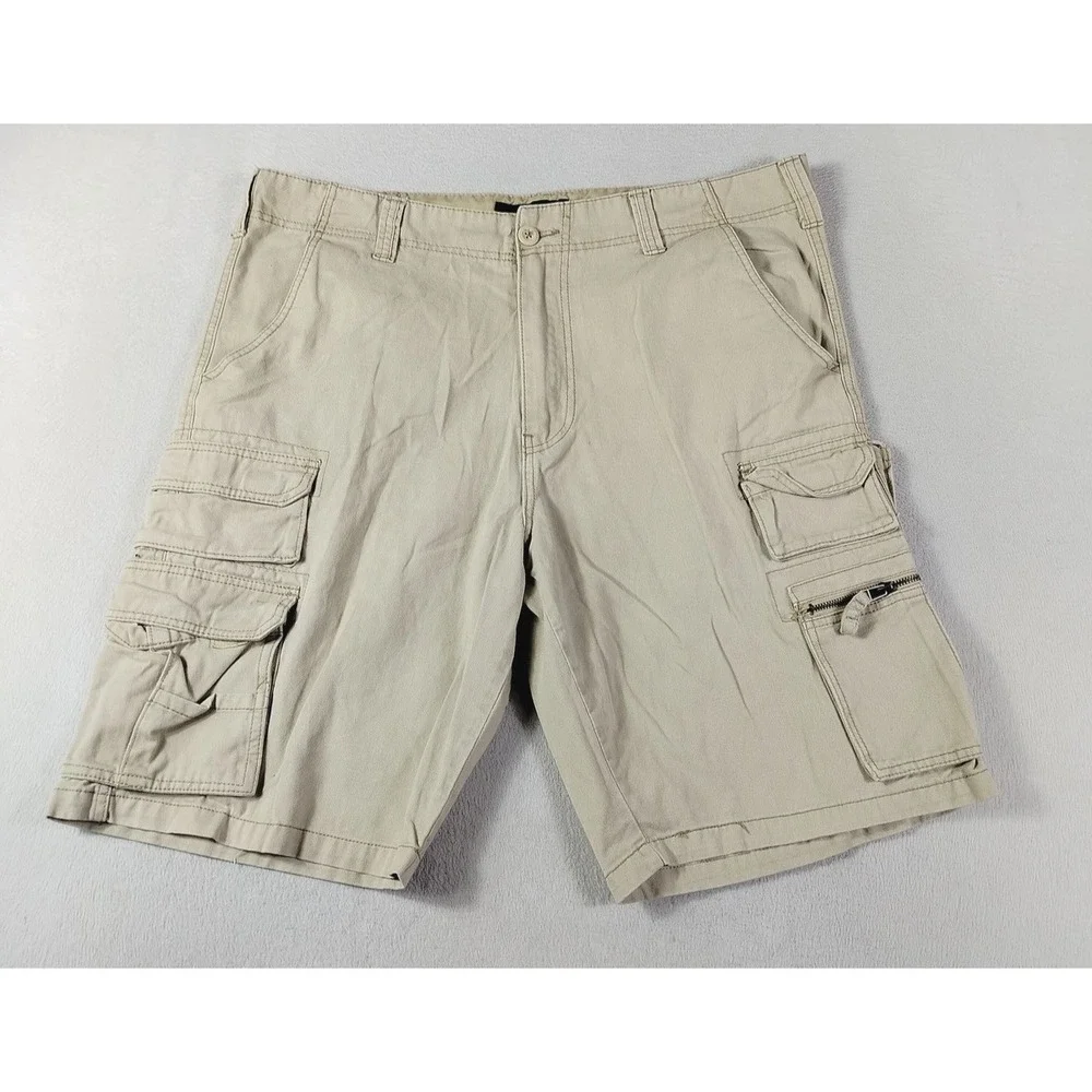 Op Cargo Shorts Mens 40 Beige Cotton Canvas Utility Pockets 11 Inseam Summer